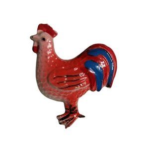 Vintage Red Rooster metal Pin Brooch 1.5 inch